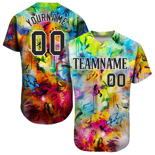 Cool Baseball Jersey, Custom Scratch Graffiti Pattern Black White 3D Authentic Baseball Jersey, Best Baseball Jerseys