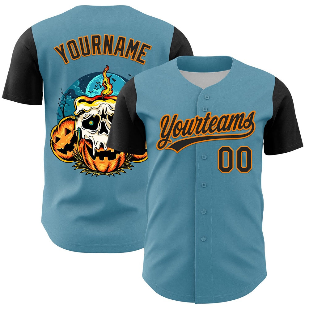 Cool Baseball Jersey, Custom Shadow Blue Black Bay Orange 3D Halloween Authentic Baseball Jersey, Best Baseball Jerseys
