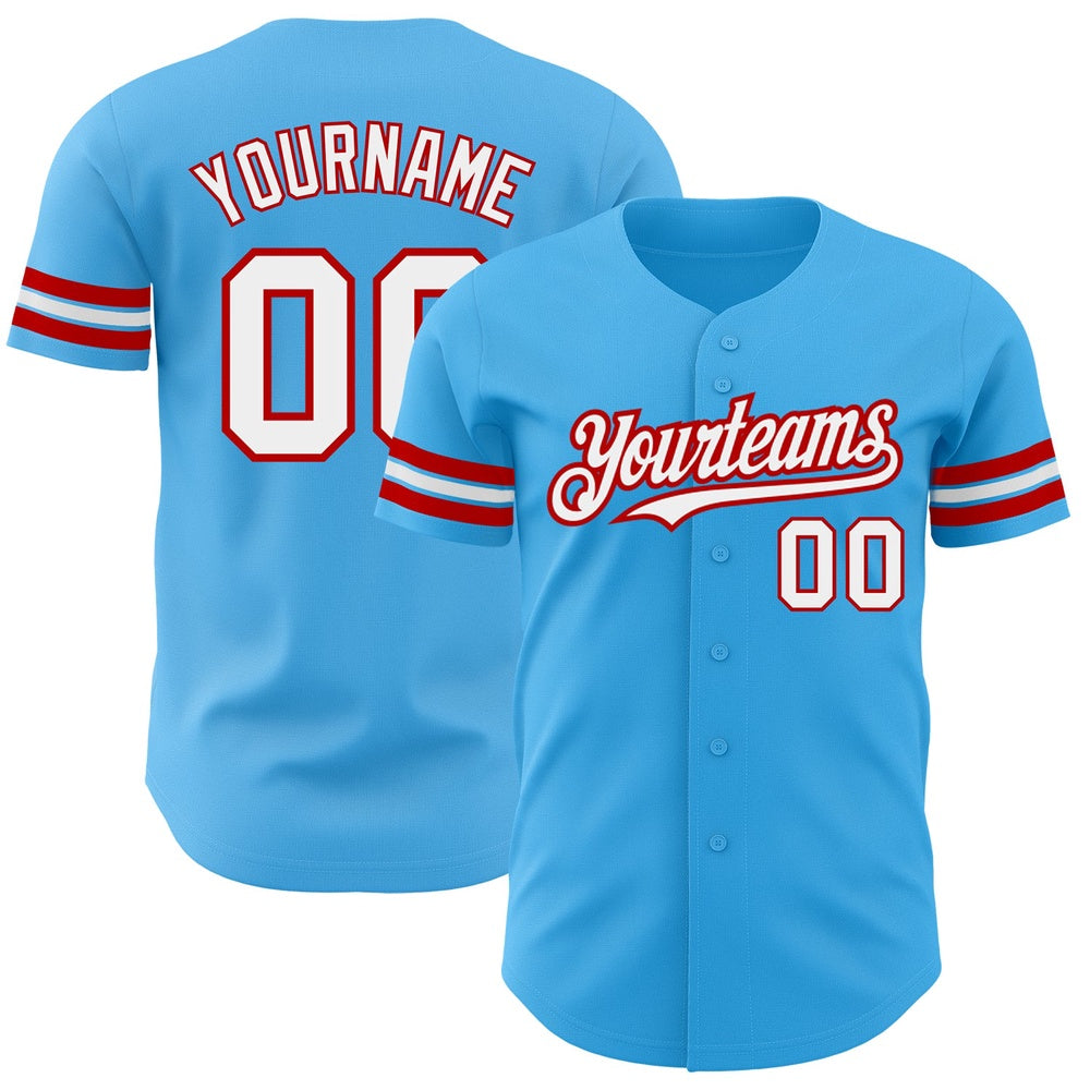 Cool Baseball Jersey, Custom Sky Blue White Red Authentic Baseball Jersey, Best Baseball Jerseys