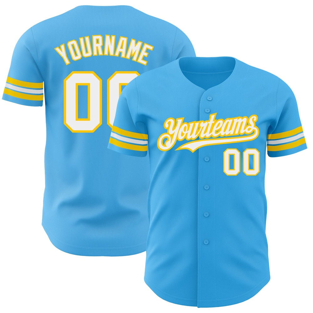 Cool Baseball Jersey, Custom Sky Blue White Yellow Authentic Baseball Jersey, Best Baseball Jerseys