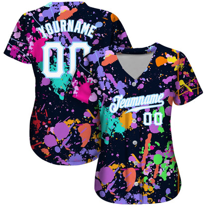 Cool Baseball Jersey, Custom Splashes Graffiti Pattern White Light Blue 3D Authentic Baseball Jersey, Best Baseball Jerseys