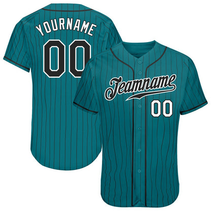 Cool Baseball Jersey, Custom TealBlack Pinstripe Black White Authentic Baseball Jersey, Best Baseball Jerseys