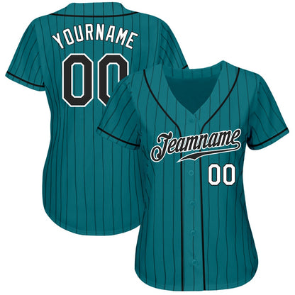 Cool Baseball Jersey, Custom TealBlack Pinstripe Black White Authentic Baseball Jersey, Best Baseball Jerseys