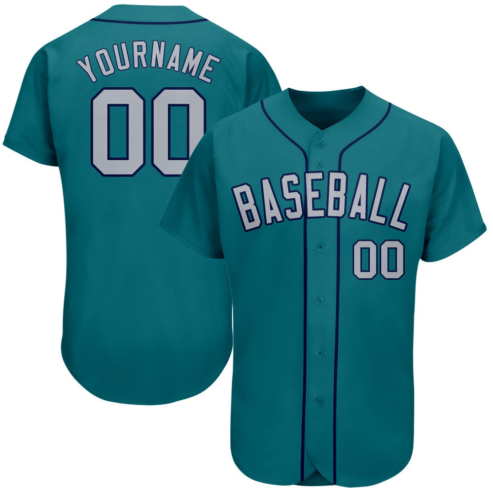 Cool Baseball Jersey, Custom Teal Gray Navy Authentic Baseball Jersey, Best Baseball Jerseys