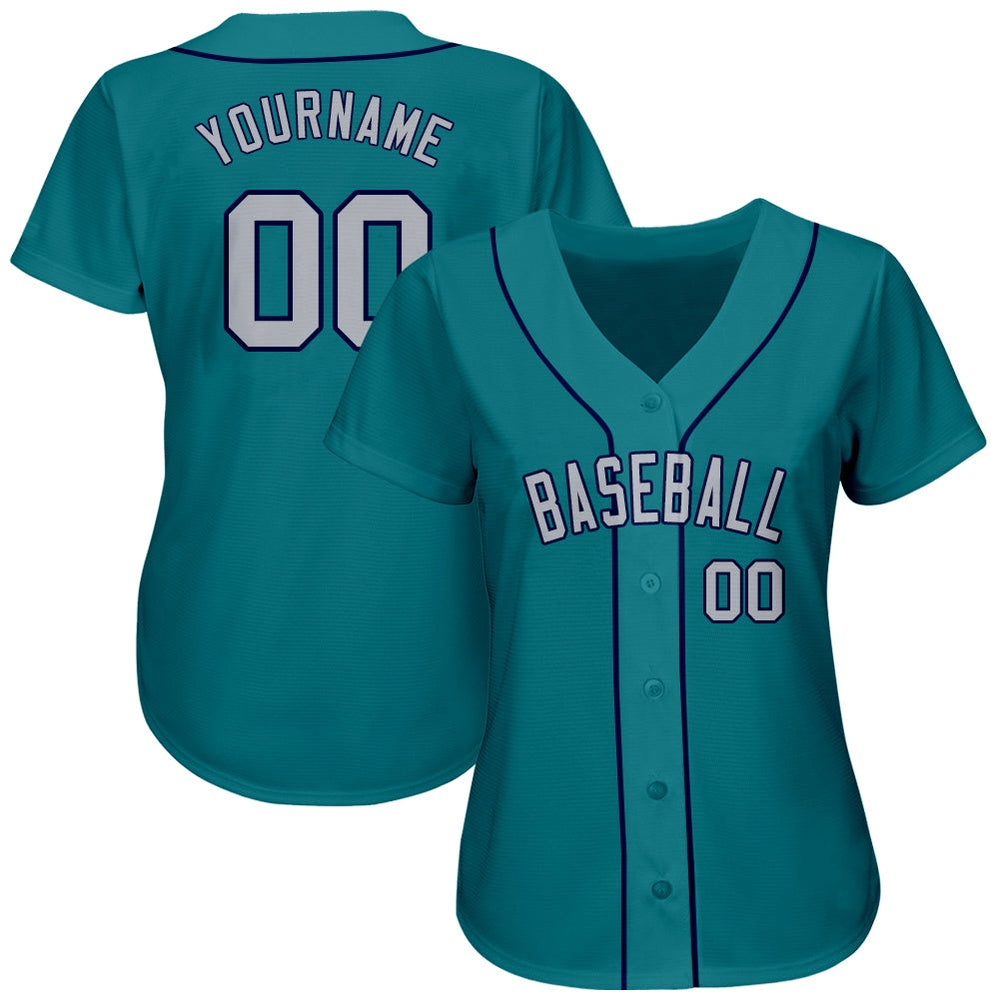 Cool Baseball Jersey, Custom Teal Gray Navy Authentic Baseball Jersey, Best Baseball Jerseys