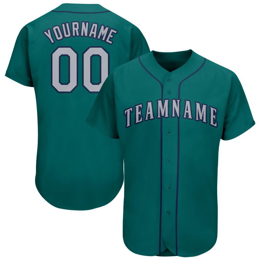 Cool Baseball Jersey, Custom Teal Gray Navy Baseball Jersey, Best Baseball Jerseys