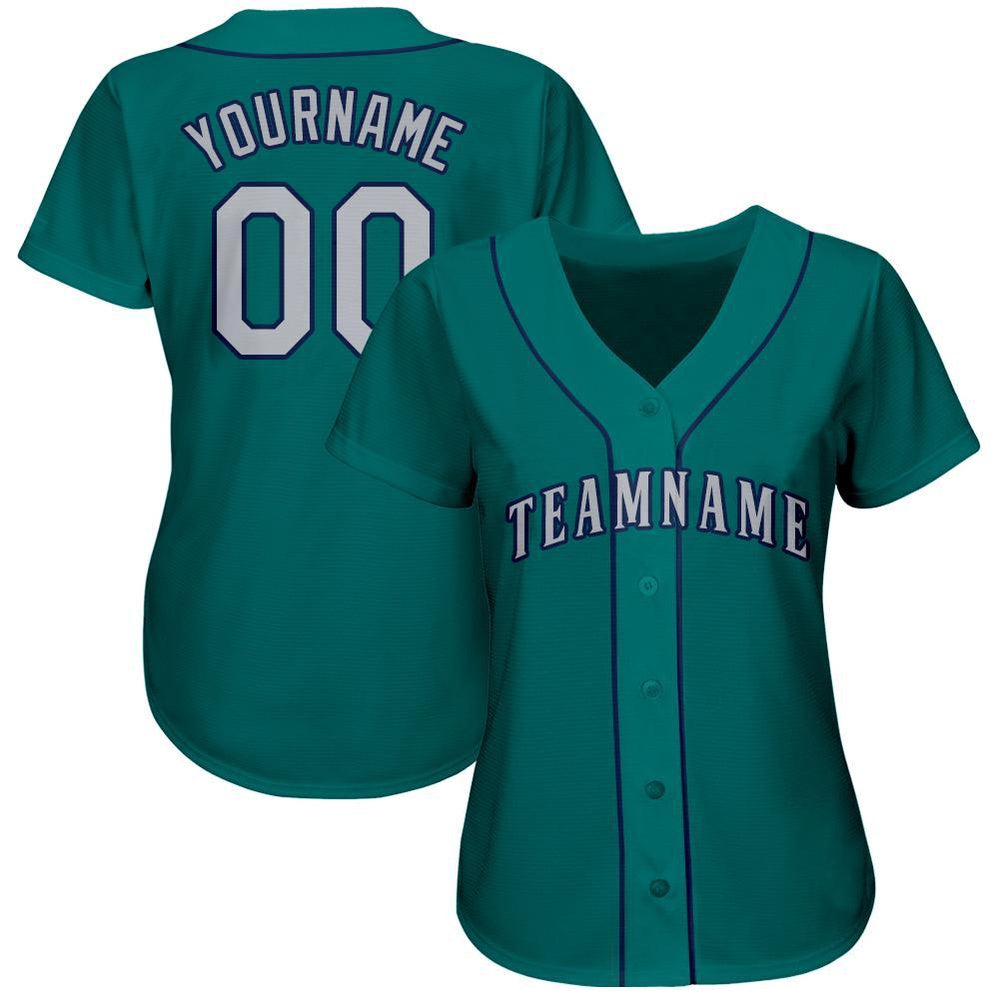 Cool Baseball Jersey, Custom Teal Gray Navy Baseball Jersey, Best Baseball Jerseys