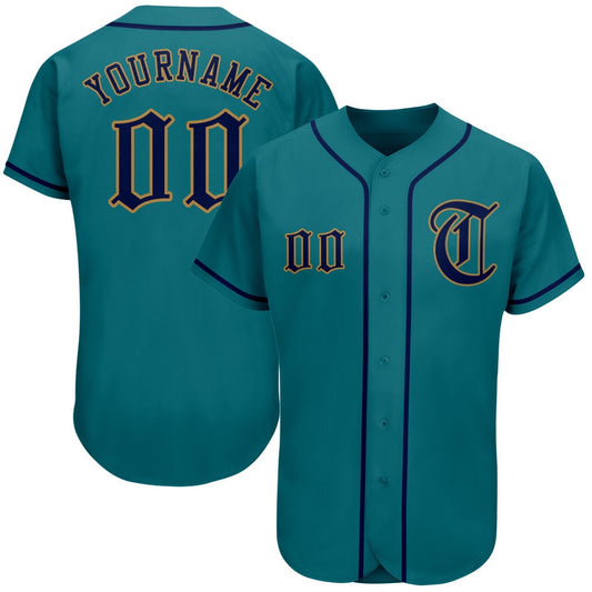 Cool Baseball Jersey, Custom Teal Navy Old Gold Authentic Baseball Jersey, Best Baseball Jerseys