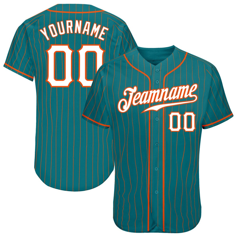 Cool Baseball Jersey, Custom Teal Orange Pinstripe White Orange Authentic Baseball Jersey, Best Baseball Jerseys