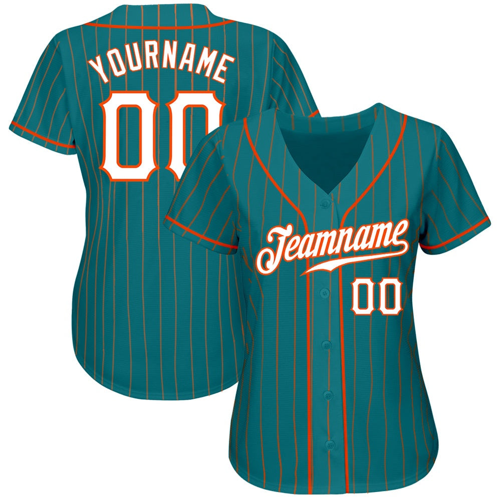 Cool Baseball Jersey, Custom Teal Orange Pinstripe White Orange Authentic Baseball Jersey, Best Baseball Jerseys