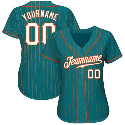 Cool Baseball Jersey, Custom Teal Orange Pinstripe White Orange Authentic Baseball Jersey, Best Baseball Jerseys