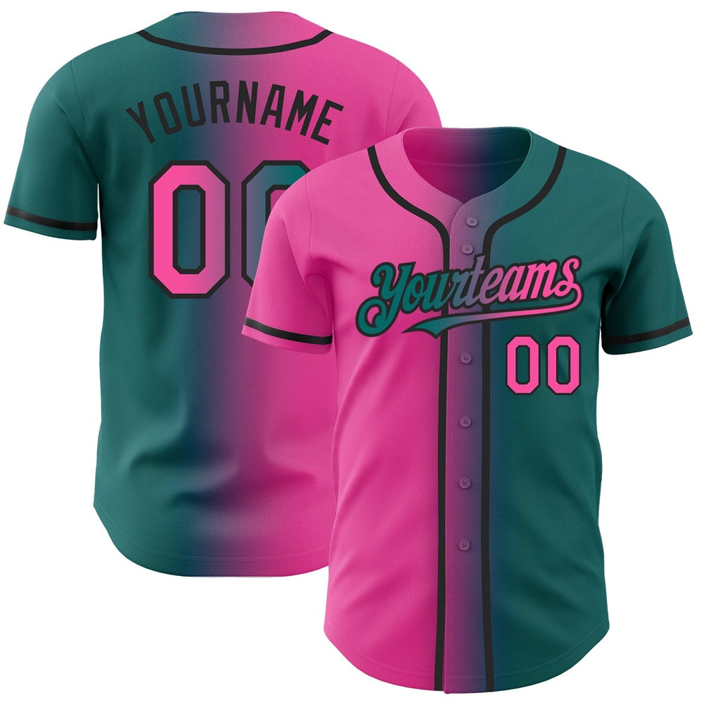 Cool Baseball Jersey, Custom Teal Pink Black Authentic Gradient Fashion Baseball Jersey, Best Baseball Jerseys