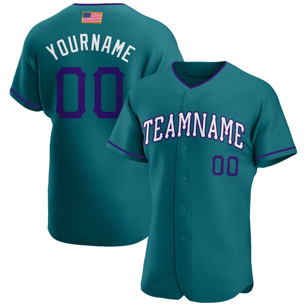 Cool Baseball Jersey, Custom Teal Purple White Authentic American Flag Fashion Baseball Jersey, Best Baseball Jerseys