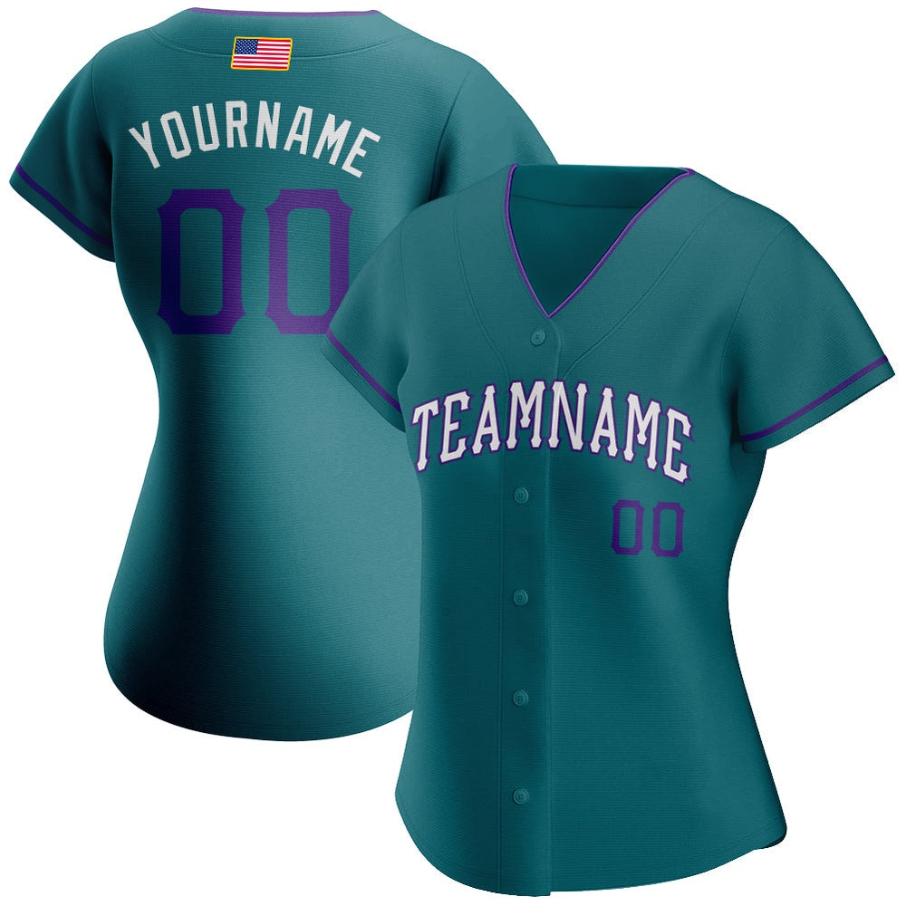 Cool Baseball Jersey, Custom Teal Purple White Authentic American Flag Fashion Baseball Jersey, Best Baseball Jerseys