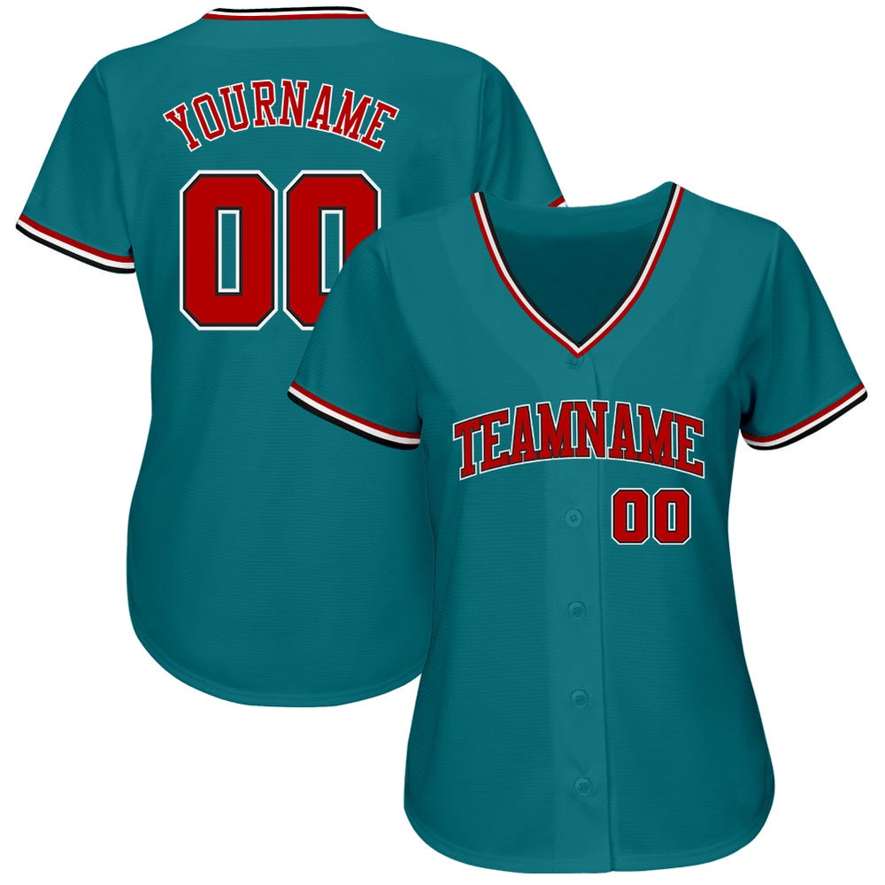 Cool Baseball Jersey, Custom Teal Red Black Authentic Baseball Jersey, Best Baseball Jerseys