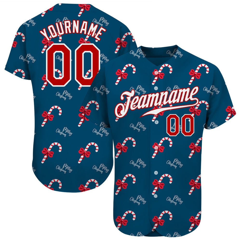 Cool Baseball Jersey, Custom Teal Red White Christmas 3D Authentic Baseball Jersey, Best Baseball Jerseys