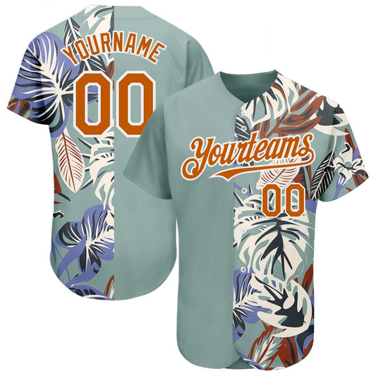 Cool Baseball Jersey, Custom Teal Texas Orange White 3D Pattern Design Hawaii Tropical Palm Leaves Authentic Baseball Jersey, Best Baseball Jerseys