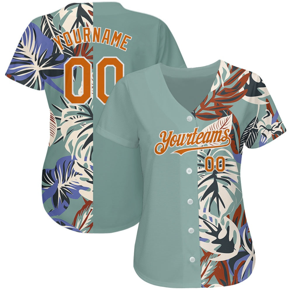 Cool Baseball Jersey, Custom Teal Texas Orange White 3D Pattern Design Hawaii Tropical Palm Leaves Authentic Baseball Jersey, Best Baseball Jerseys