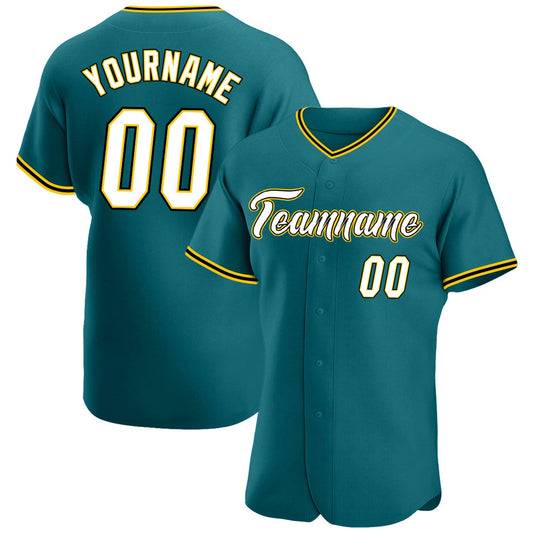 Cool Baseball Jersey, Custom Teal White Gold Authentic Baseball Jersey, Best Baseball Jerseys