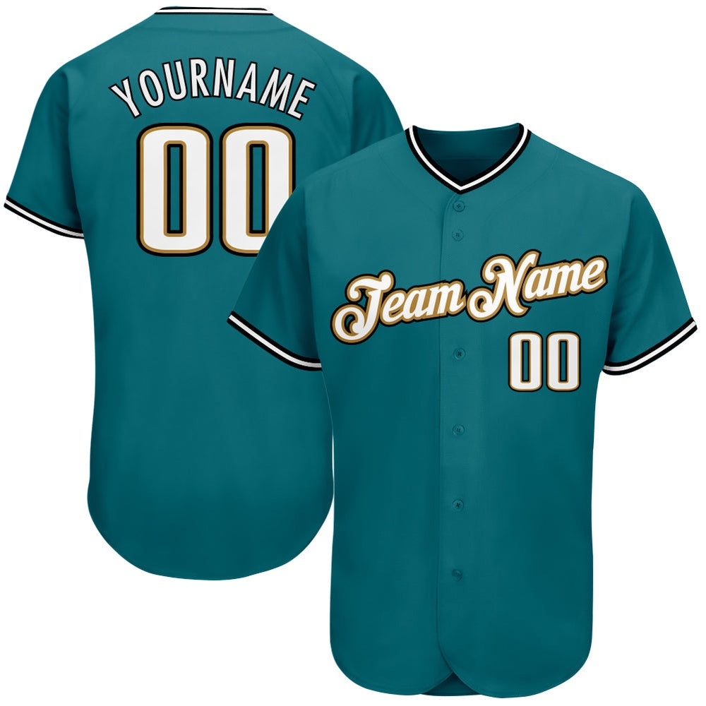 Cool Baseball Jersey, Custom Teal White Old Gold Authentic Baseball Jersey, Best Baseball Jerseys