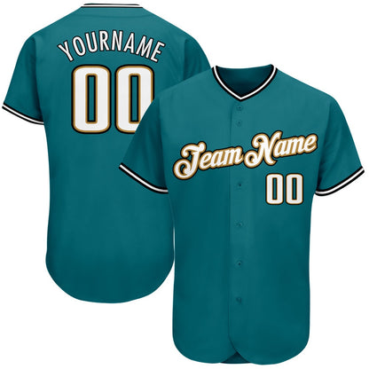 Cool Baseball Jersey, Custom Teal White Old Gold Authentic Baseball Jersey, Best Baseball Jerseys