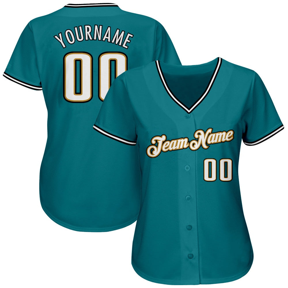 Cool Baseball Jersey, Custom Teal White Old Gold Authentic Baseball Jersey, Best Baseball Jerseys
