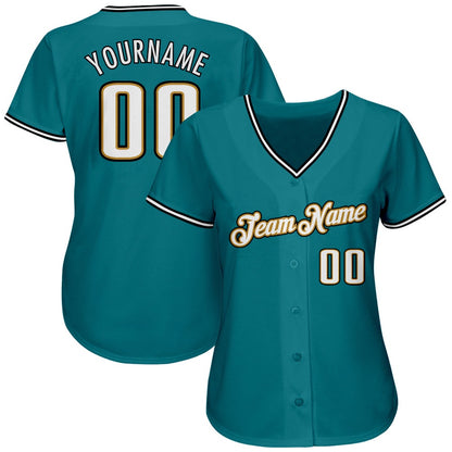 Cool Baseball Jersey, Custom Teal White Old Gold Authentic Baseball Jersey, Best Baseball Jerseys