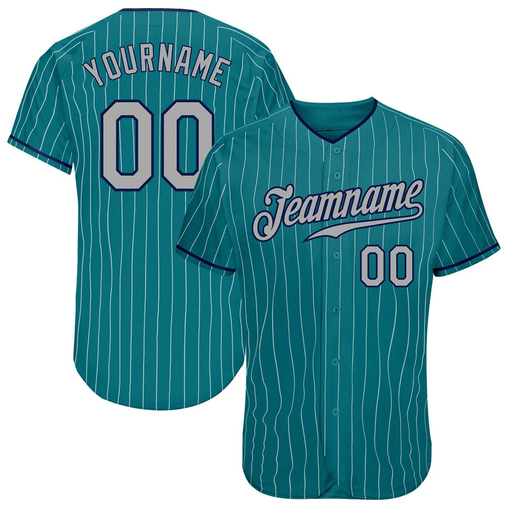Cool Baseball Jersey, Custom Teal White Pinstripe Gray Navy Authentic Baseball Jersey, Best Baseball Jerseys