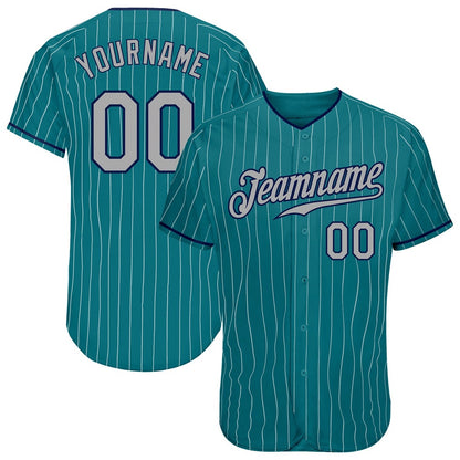 Cool Baseball Jersey, Custom Teal White Pinstripe Gray Navy Authentic Baseball Jersey, Best Baseball Jerseys