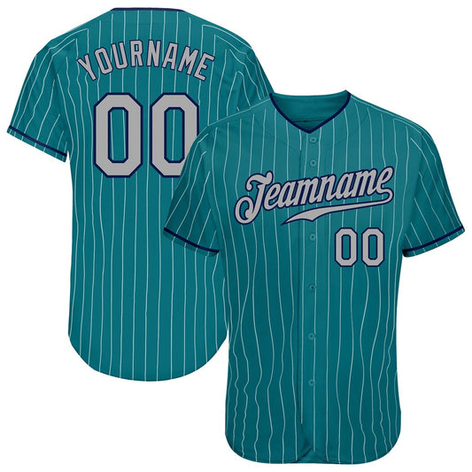 Cool Baseball Jersey, Custom Teal White Pinstripe Gray Navy Authentic Baseball Jersey, Best Baseball Jerseys