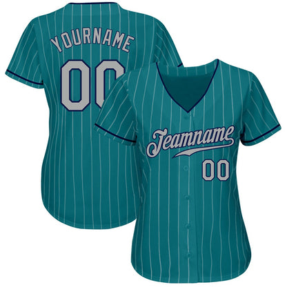 Cool Baseball Jersey, Custom Teal White Pinstripe Gray Navy Authentic Baseball Jersey, Best Baseball Jerseys