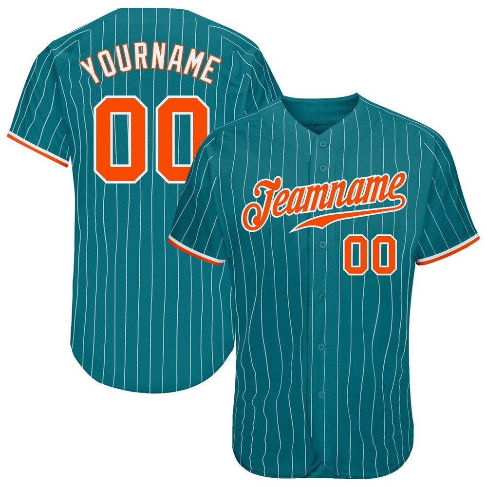Cool Baseball Jersey, Custom Teal White Pinstripe Orange White Authentic Baseball Jersey, Best Baseball Jerseys
