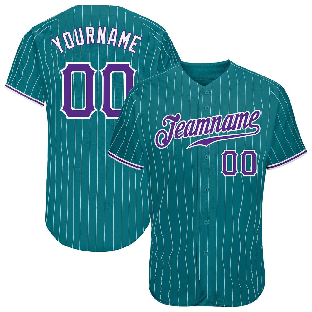 Cool Baseball Jersey, Custom Teal White Pinstripe Purple White Authentic Baseball Jersey, Best Baseball Jerseys