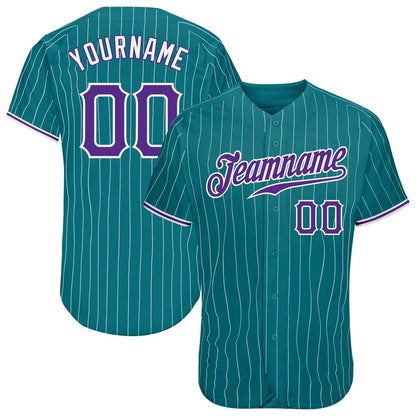 Cool Baseball Jersey, Custom Teal White Pinstripe Purple White Authentic Baseball Jersey, Best Baseball Jerseys