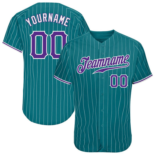 Cool Baseball Jersey, Custom Teal White Pinstripe Purple White Authentic Baseball Jersey, Best Baseball Jerseys