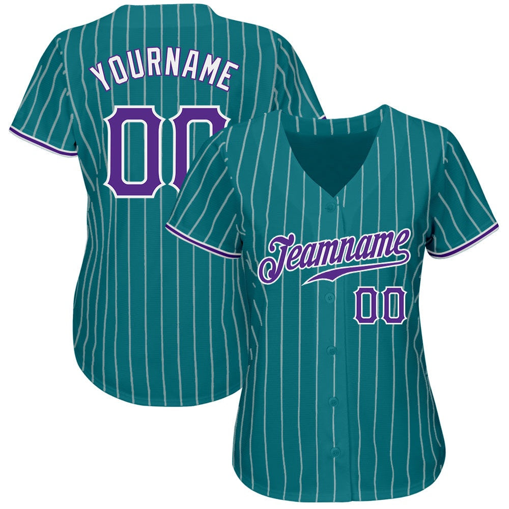 Cool Baseball Jersey, Custom Teal White Pinstripe Purple White Authentic Baseball Jersey, Best Baseball Jerseys