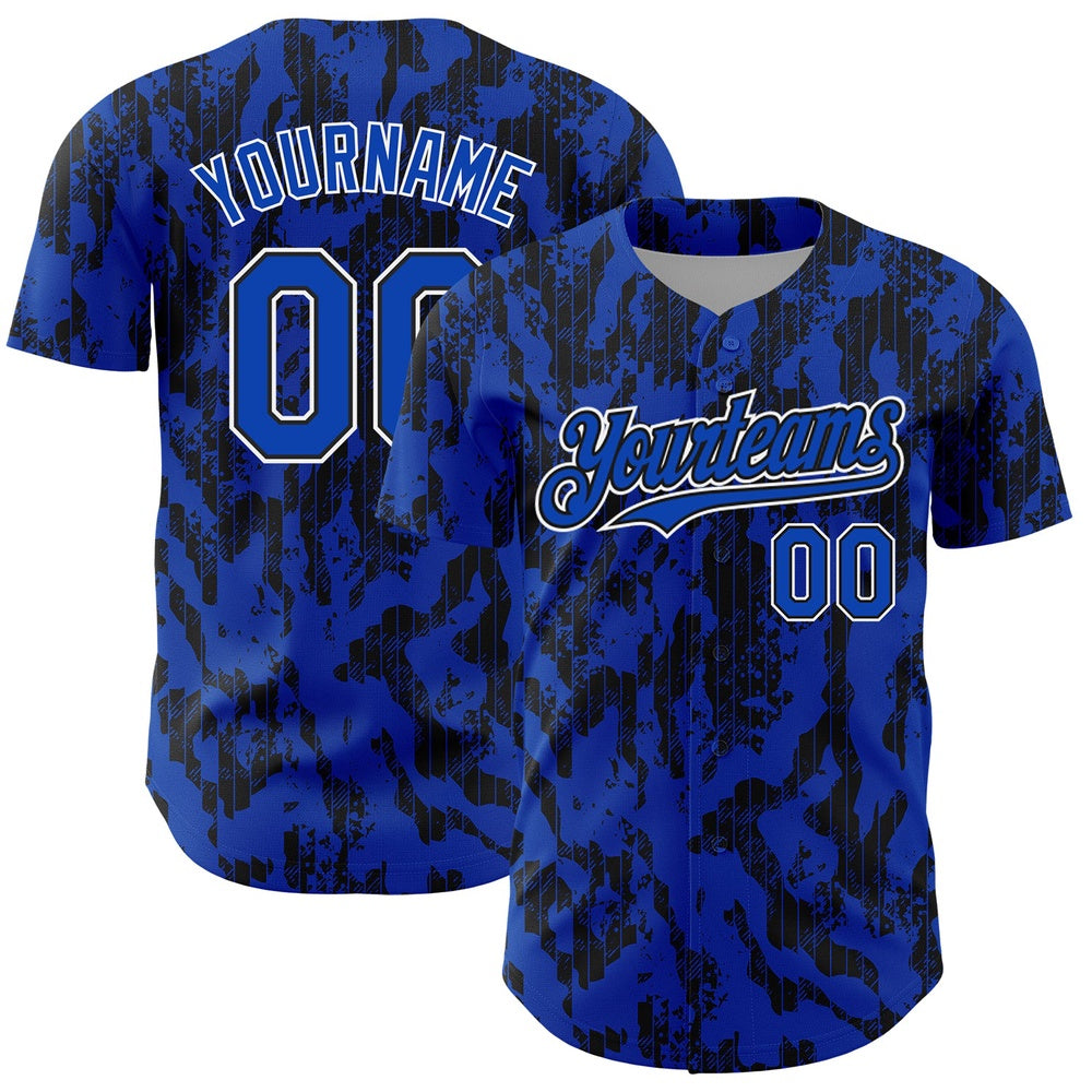 Cool Baseball Jersey, Custom Thunder Blue Black White 3D Pattern Design Abstract Fluid Authentic Baseball Jersey, Best Baseball Jerseys