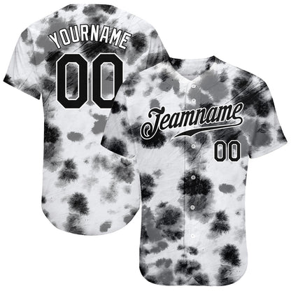 Cool Baseball Jersey, Custom Tie Dye Black White 3D Steel Authentic Baseball Jersey, Best Baseball Jerseys