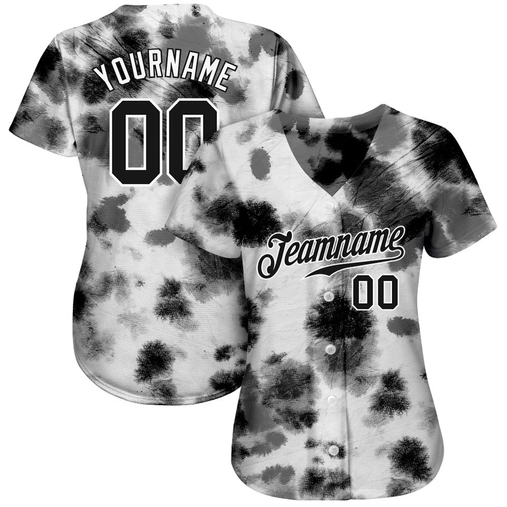 Cool Baseball Jersey, Custom Tie Dye Black White 3D Steel Authentic Baseball Jersey, Best Baseball Jerseys