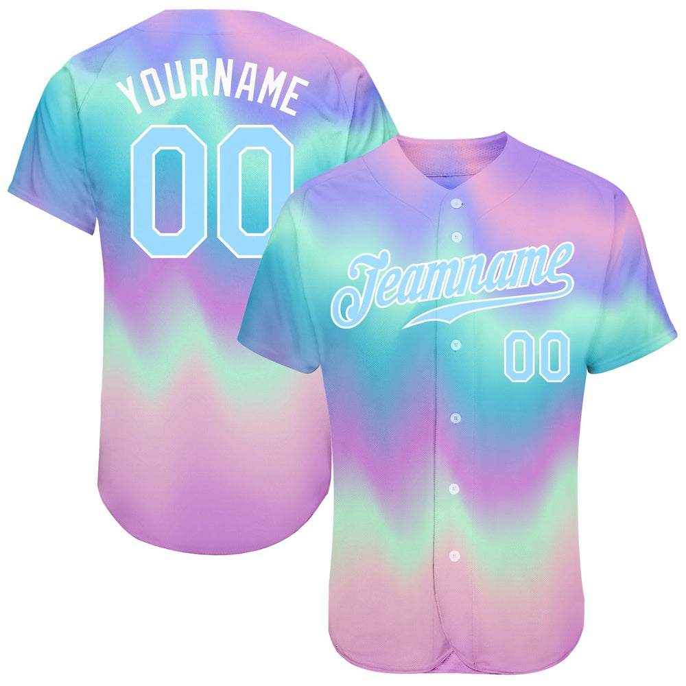 Cool Baseball Jersey, Custom Tie Dye Light Blue White 3D Authentic Baseball Jersey, Best Baseball Jerseys