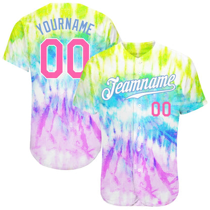 Cool Baseball Jersey, Custom Tie Dye Pink Light Blue 3D Rainbow Authentic Baseball Jersey, Best Baseball Jerseys