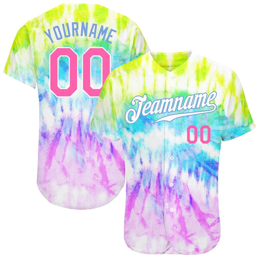 Cool Baseball Jersey, Custom Tie Dye Pink Light Blue 3D Rainbow Authentic Baseball Jersey, Best Baseball Jerseys