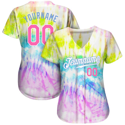 Cool Baseball Jersey, Custom Tie Dye Pink Light Blue 3D Rainbow Authentic Baseball Jersey, Best Baseball Jerseys