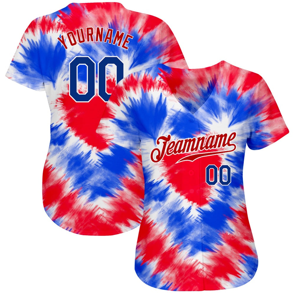 Cool Baseball Jersey, Custom Tie Dye Royal Red 3D American Flag Authentic Baseball Jersey, Best Baseball Jerseys