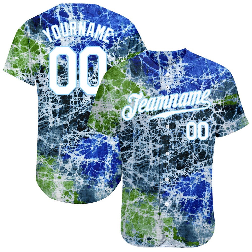 Cool Baseball Jersey, Custom Tie Dye White Light Blue 3D Authentic Baseball Jersey, Best Baseball Jerseys