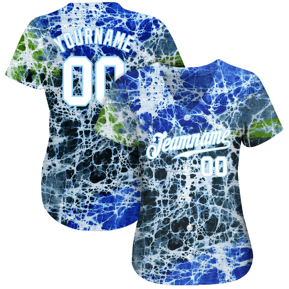 Cool Baseball Jersey, Custom Tie Dye White Light Blue 3D Authentic Baseball Jersey, Best Baseball Jerseys