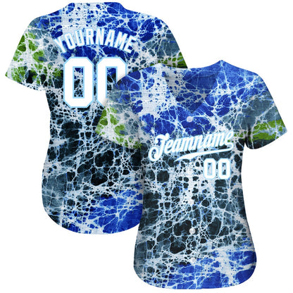 Cool Baseball Jersey, Custom Tie Dye White Light Blue 3D Authentic Baseball Jersey, Best Baseball Jerseys