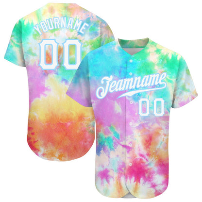 Cool Baseball Jersey, Custom Tie Dye White Light Blue 3D Rainbow Authentic Baseball Jersey, Best Baseball Jerseys
