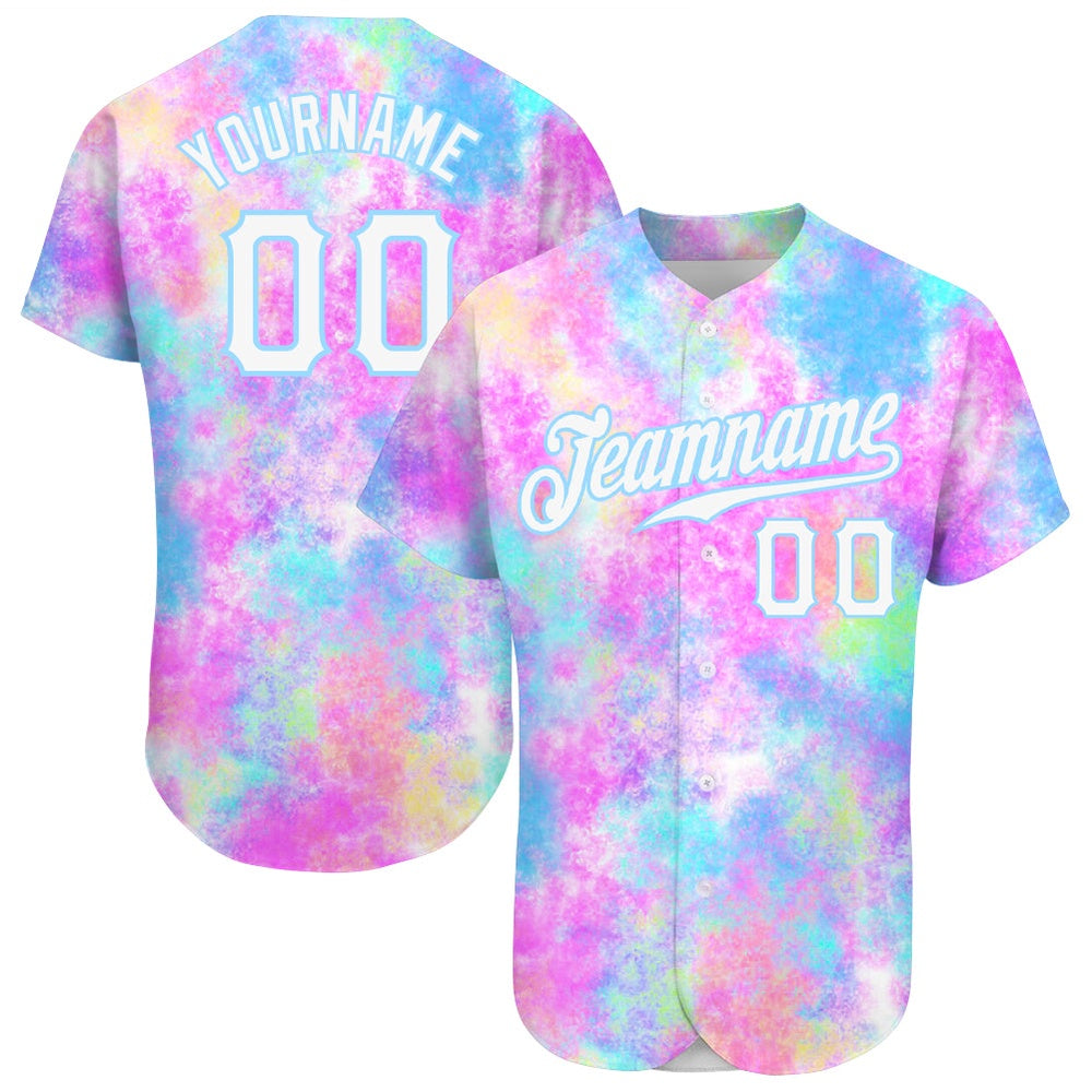 Cool Baseball Jersey, Custom Tie Dye White Light Blue 3D Watercolor Gradient Authentic Baseball Jersey, Best Baseball Jerseys