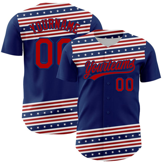 Cool Baseball Jersey, Custom US Navy Blue Red 3D American Flag And Star Authentic Baseball Jersey, Best Baseball Jerseys